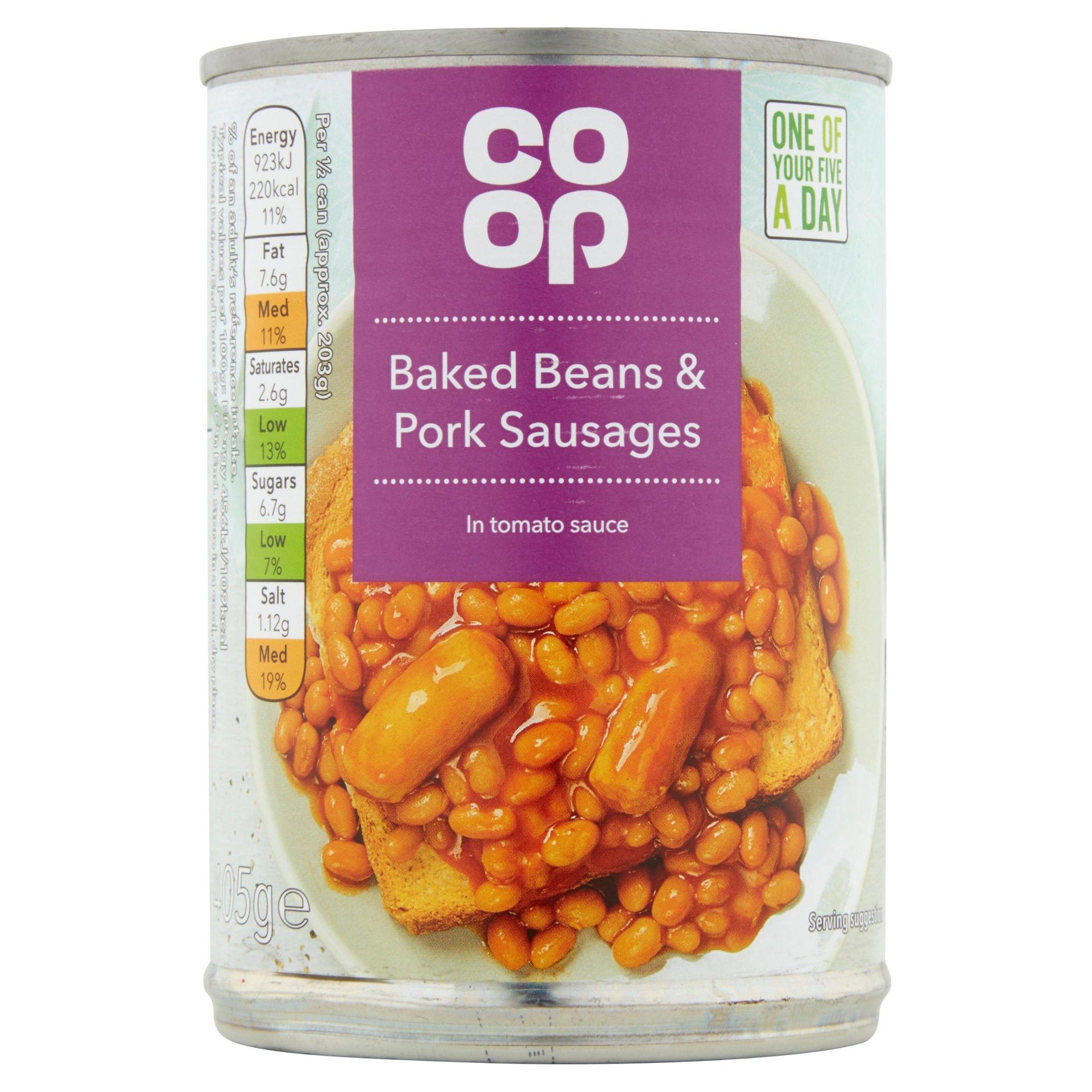 Coop Baked Beans & Pork Sausages in Tomato Sauce 405g Channel
