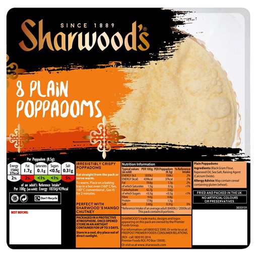 Picture of Sharwood's 8 Plain Poppadoms