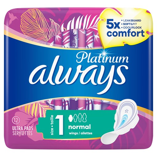 Picture of Always Platinum Normal (Size 1) Sanitary Towels Wings 12 Pads
