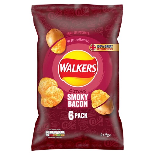 Picture of Walkers Smoky Bacon Multipack Crisps 6 x 25g
