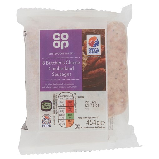 Picture of Co Op Butcher's Choice 8 Cumberland Sausage 454g