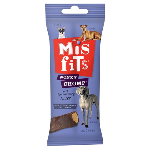 Picture of Misfits Wonky Chomp Adult Medium Dog Treats Liver 2 Stick 170g