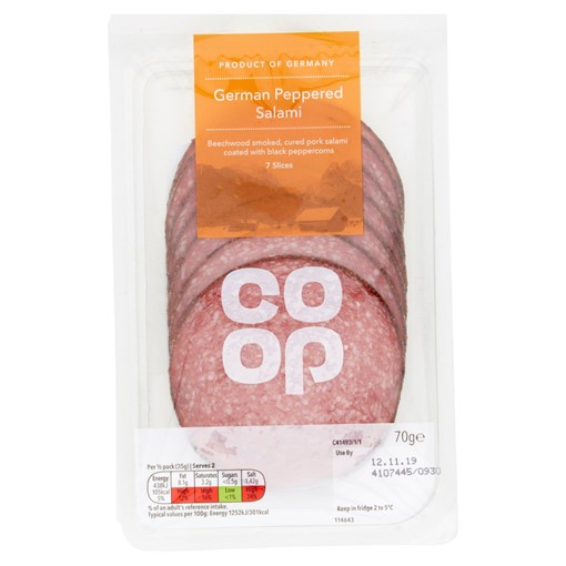 Picture of Co-op German Peppered Salami 7 Slices 70g