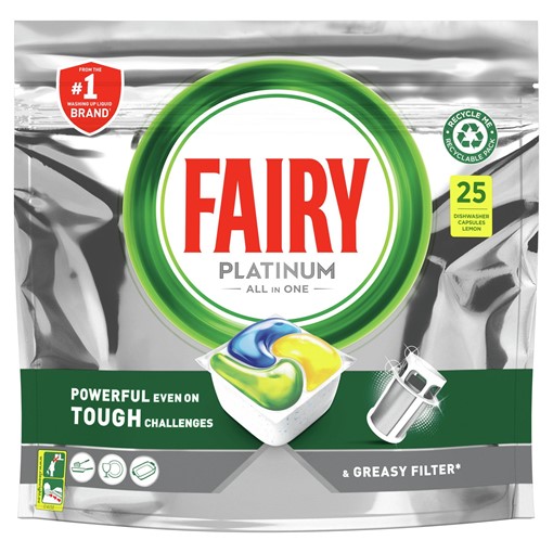 Picture of Fairy Platinum All In One Dishwasher Tablets Lemon, 25 Tablets