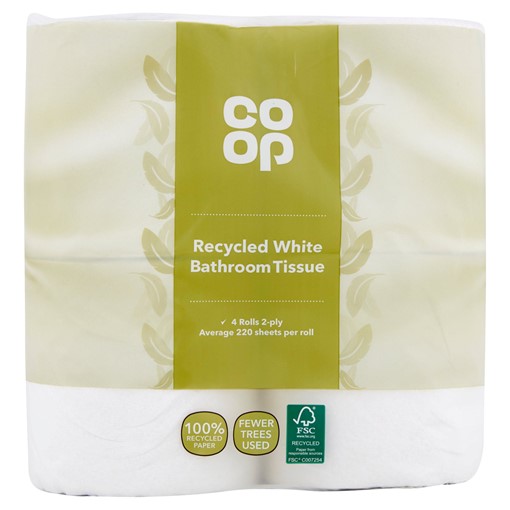 Picture of Co Op Recycled White Bathroom Tissue 4 Rolls 2-Ply