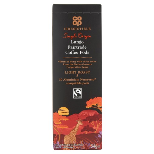 Picture of Co-op Irresistible Single Origin Lungo Fairtrade Coffee Pods 54g