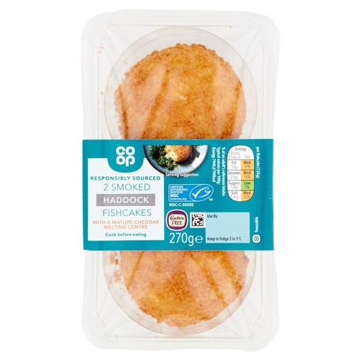 Picture of Co-op 2 Smoked Haddock Fishcakes with a Mature Cheddar Melting Centre 270g