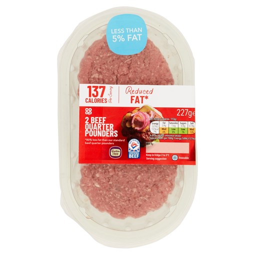 Picture of Co-op 2 Beef Quarter Pounders 227g
