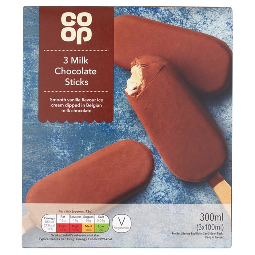 Picture of Co-op Milk Chocolate Sticks 3 x 100ml (300ml)