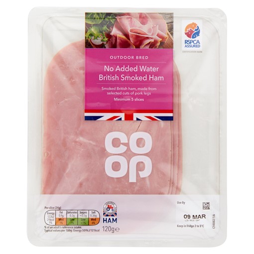 Picture of Co-op No Added Water British Smoked Ham 120g