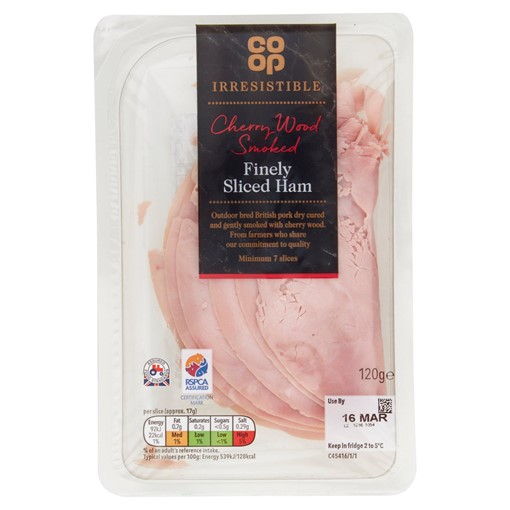 Picture of Co-op Irresistible Cherry Wood Smoked Finely Sliced Ham 120g