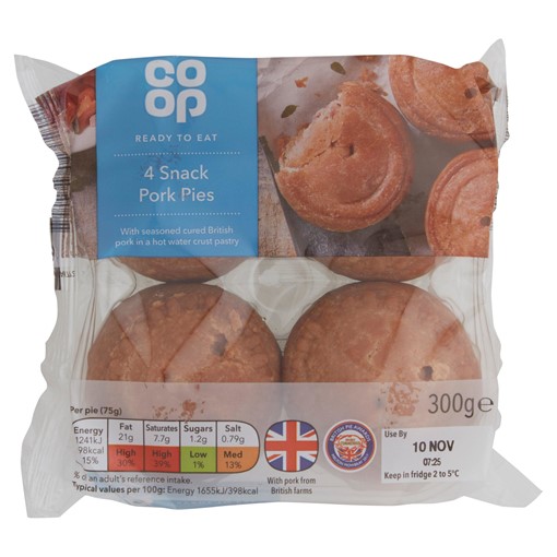 Picture of Co-op 4 Snack Pork Pies 300g