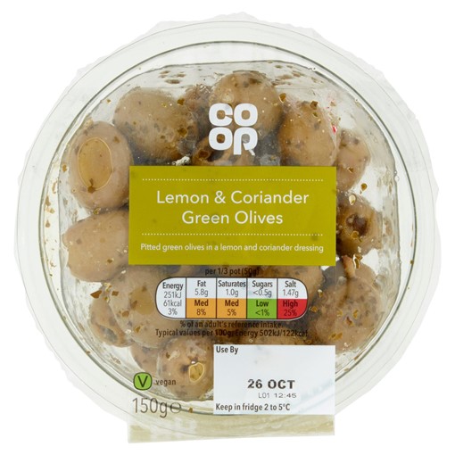 Picture of Co-op Lemon & Coriander Green Olives 150g