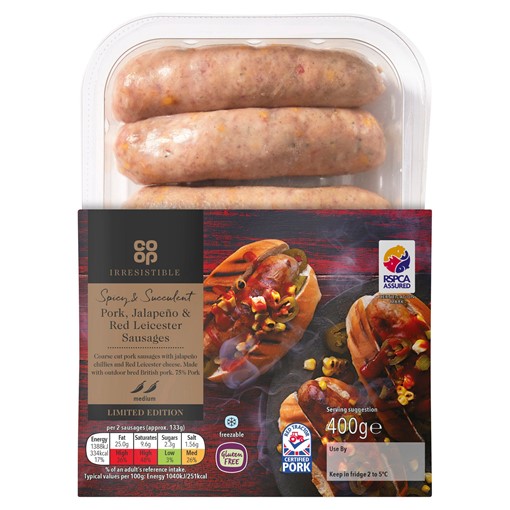 Picture of Co-op Irresistible Limited Edition Pork, Jalapeño & Red Leicester Sausages 400g