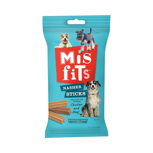 Picture of Misfits Nasher Sticks Adult Medium Dog Treats with Chicken and Beef 175g