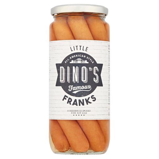 Picture of Dino's Famous Little Franks 8 Beechwood Smoked Pork Hot Dogs 550g