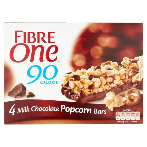 Picture of Fibre One 90 Calorie Milk Chocolate Popcorn Bars 4 x 21g (84g)