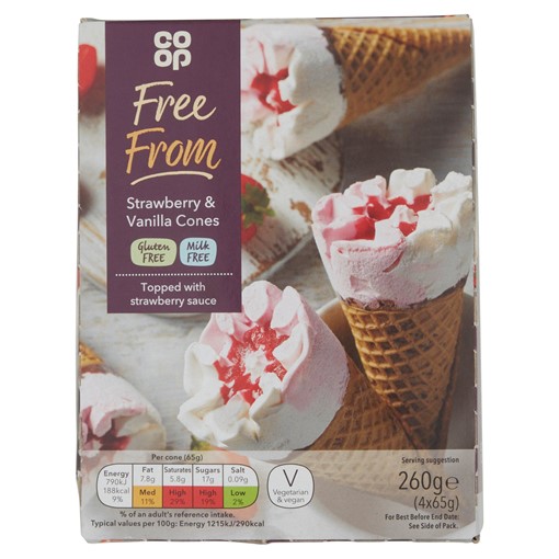 Picture of Co-op Free From Strawberry & Vanilla Cones 4 x 65g (260g)