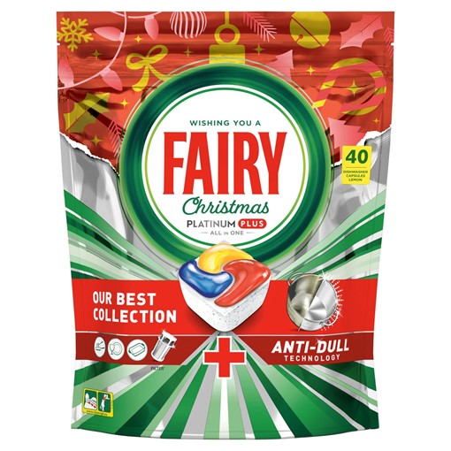 Picture of Fairy Platinum Plus All In One Dishwasher Tablets, Lemon, 40 Tablets
