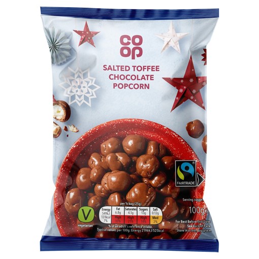 Picture of Co-op Fairtrade Salted Toffee Chocolate Popcorn 100g