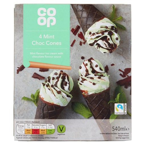 Picture of Co-op Fairtrade 4 Mint Choc Cones 540ml