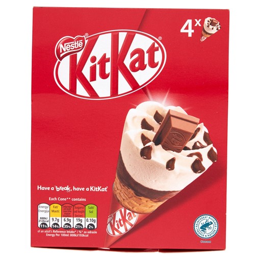 Picture of KitKat Vanilla & Chocolate Ice Cream Cones 4 x 110ml