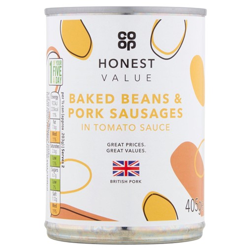 Picture of Co-op Honest Value Baked Beans with Pork Sausages 405g