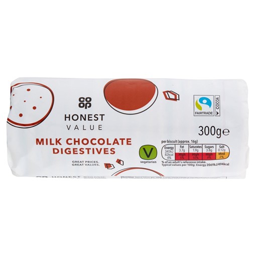 Picture of Co-op Fairtrade Honest Value Milk Chocolate Digestives 300g