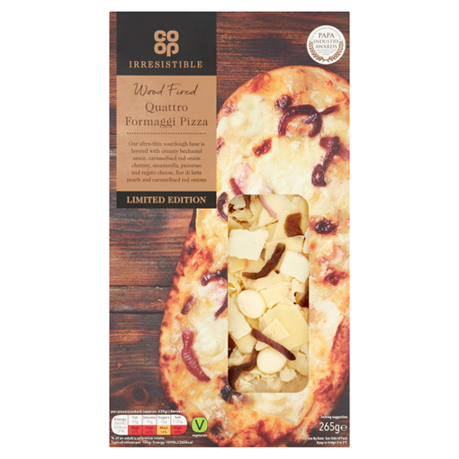 Picture of Co-op Irresistible Limited Edition Wood Fired Quattro Formaggi Pizza 265g