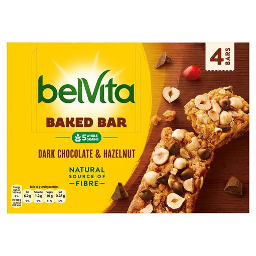Picture of Belvita Breakfast Dark Chocolate & Hazelnut Baked Bar 4 Pack 160g