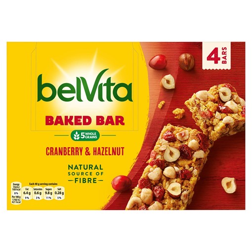 Picture of Belvita Breakfast Cranberry & Hazelnut Baked Bar 4 Pack 160g