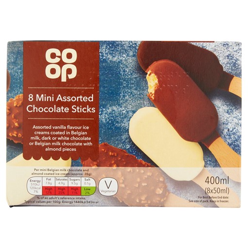 Picture of Co Op Mini Assorted Chocolate Sticks 8 x 50ml (400ml)