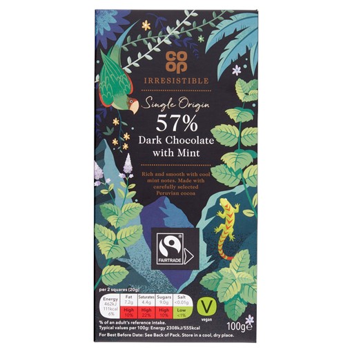 Picture of Co-op Irresistible Fairtrade Single Origin 57% Dark Chocolate with Mint 100g