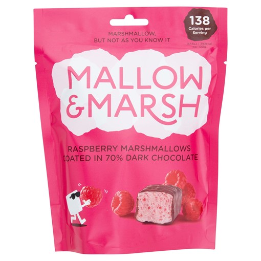 Picture of Mallow & Marsh Raspberry Marshmallows Coated in 70% Dark Chocolate 100g