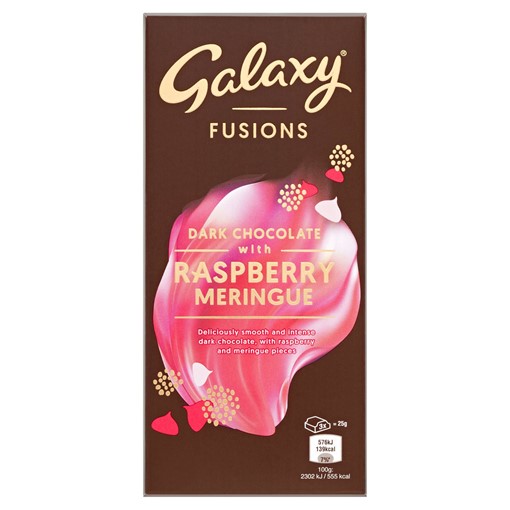 Picture of Galaxy Fusions Dark Chocolate Raspberry Meringue Bar 100g