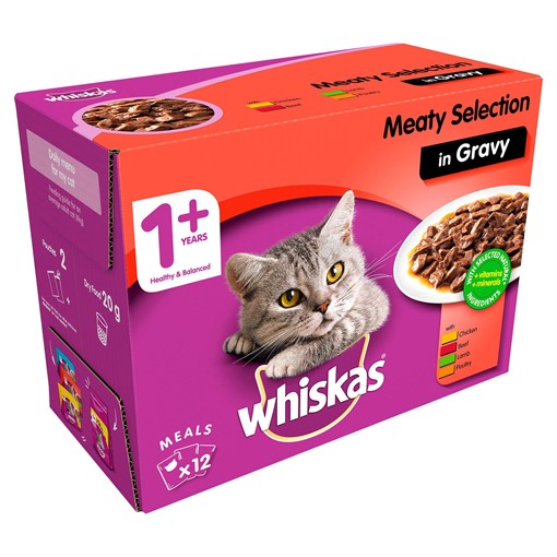 Picture of Whiskas Adult Wet Cat Food Pouches Meat in Gravy 12 x 100g