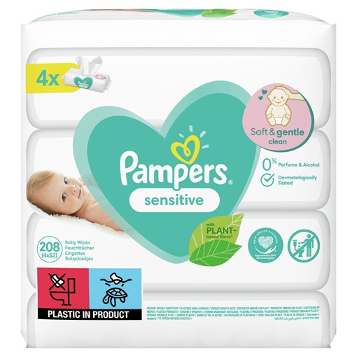 Picture of Pampers Sensitive Baby Wipes 4 Packs = 208 Baby Wet Wipes