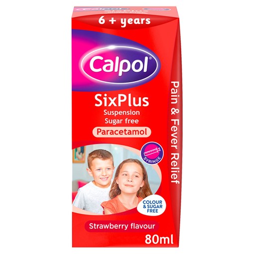 Picture of Calpol SixPlus Sugar Free Suspension, Paracetamol Medication, 6+ Years, Strawberry Flavour, 80ml
