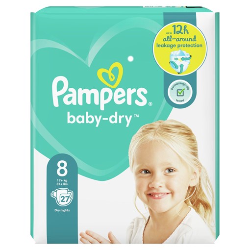 Picture of Pampers Baby-Dry Size 8, 27 Nappies, 17kg+, Essential Pack