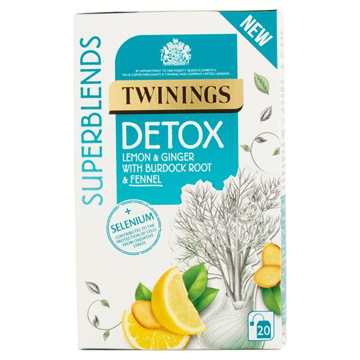 Picture of Twinings Superblends Detox Lemon & Ginger with Burdock Root & Fennel 20 Tea Bags 40g
