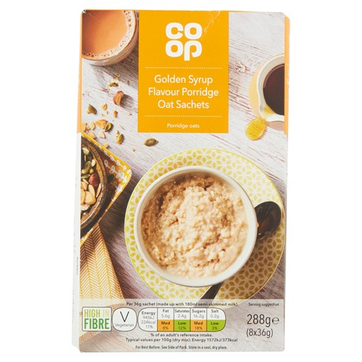Picture of Co-op Golden Syrup Flavour Porridge Oat Sachets 8 x 36g (288g)