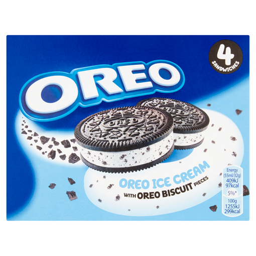 Picture of Oreo Vanilla Flavour Ice Cream with Oreo Biscuit Pieces 4 x 55ml (220ml)