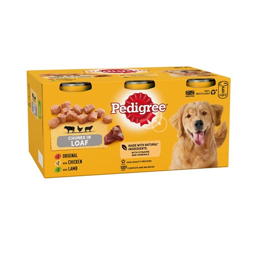Picture of Pedigree Adult Wet Dog Food Tins Mixed in Loaf 6 x 400g