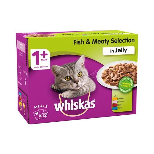 Picture of Whiskas Adult Wet Cat Food Pouches Fish & Meat in Jelly 12 x 100g