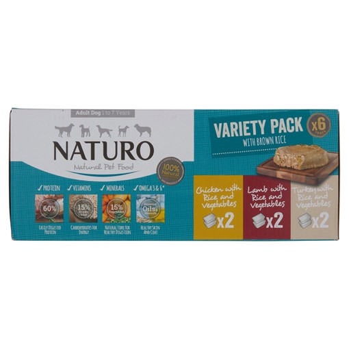 Picture of Naturo Adult Dog Variety Pack with Brown Rice 1 to 7 Years 6 x 400g
