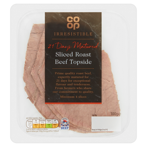 Picture of Co-op Irresistible 21 Day Matured Topside Beef 4 Slices 100g