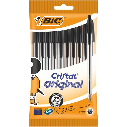 Picture of BIC Cristal Original Ballpoint Pens Medium Point (1.0 mm) - Black, Pack of 10