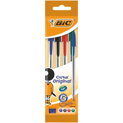 Picture of BIC Cristal Original Ballpoint Pens Medium Point (1.0 mm) - Assorted Colours, Pack of 4