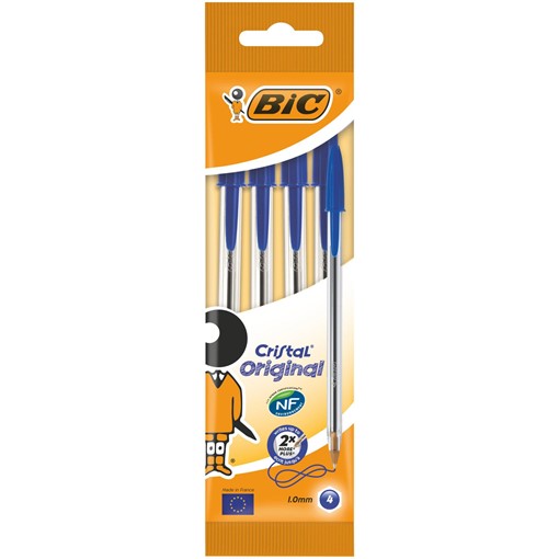 Picture of BIC Cristal Original Ballpoint Pens Medium Point (1.0 mm) - Blue, Pack of 4