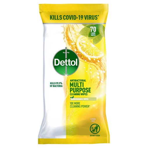 Picture of Dettol Antibacterial Multipurpose Cleaning Wipes Citrus Zest 70 Large Wipes